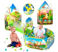 Wilwolfer Tenda Gioco Pop-up + Tunnel Gioco + Piscina di Palline per Bambini - 3-in-1 Casetta per Neonati Bambine Bambini - Grande Casetta Giardino Interni ed Esterni (Tenda Dinosauro)