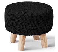 Wimarsbon Pouf ottomano, poggiapiedi in 100% cotone lavorato a maglia, poggiapiedi rotondo con gambe in legno antiscivolo, decorazione per la casa, fatto a mano, sgabello per il tempo libero, sgabello