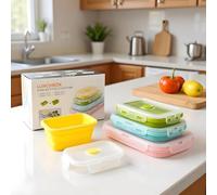 Wimnqie Contenitori per Alimenti in Silicone - Set da 4 con Coperchi | Impilabili Pieghevoli Ermetici per Cucina Frutta Yogurt Avanzi