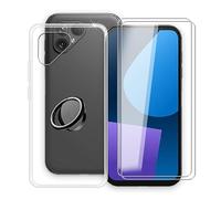 WIMSPEED Custodia per Fairphone 5 (6.46 ") + 2 X Vetro Tempera Pellicola, [con Rotazione 360° Supporto Anello] Trasparente Morbido Silicone Antigraffio TPU Cover per Fairphone 5