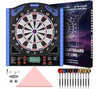 WIN.MAX Bersaglio elettronico professionale con marcatore laser | Pennarello Toe Line con voce tedesca, adatto per batterie/adattatori per 1 a 8 giocatori con 12 freccette