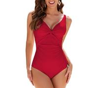 WIN.MAX Costumi da Bagno Interi per Donna Scollo a V Costume Intero Donna con Controllo della Pancia Monokini con arricciature, per Coppe da D a G(Rosso Cardinale, EU40)