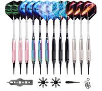 WIN.MAX Freccette punta in plastica 12 pezzi per bersaglio elettronico con 100 punte e 20 O anello arcobaleno/rosa/nero/scheggia