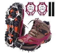 WIN.MAX Ramponi da Ghiaccio a 19 Denti Tacchette da Ghiaccio in Acciaio Inossidabile Spikes Neve Ramponi Portabile con Ottimo Grip per Picco di Ghiaccio Escursionismo Moutaineering (Rosso, L)
