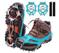 WIN.MAX Ramponi da Ghiaccio a 19 Denti Tacchette da Ghiaccio in Acciaio Inossidabile Spikes Neve Ramponi Portabile con Ottimo Grip per Picco di Ghiaccio Escursionismo Moutaineering (Blu-verde, XL)