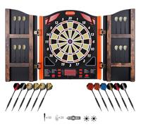 WIN.MAX Set di bersaglio elettronico professionale con pennarello laser Throw/Toe Line con voce tedesca, adatto per batterie/adattatori per 1-8 giocatori con 12 freccette (disco per freccette con