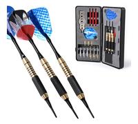 WIN.MAX Set di freccette in acciaio, corpo in ottone, confezione da 3 freccette in metallo da 18 grammi, con alette aggiuntive, punte morbide, fusto in alluminio/nylon, attrezzo per freccette