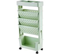 WINARA Carrello per Libreria Mobile Rimovibile a 5 Livelli con Ruote Carrello per Libri con 3 Ripiani Piatti Carrello per Libri su Un Lato per Bambini, Studenti, Insegnanti e Adulti, Libreria(Verde)