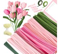WINAROI 400Pezzi Scovolini Colorati per Lavoretti Set,Rosa Pipe Cleaner Rosa Tulipani Ciniglia Scovolini per Artigianato con Stelo Filo Floreale Stamen e Nastro Floreale