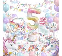 WINAROI Decorazioni Compleanno Unicorno 5 Anni, Piatti e Bicchieri per Feste di Compleanno con Unicorno per Baby Shower Matrimoni Anniversari Feste, Decorazione