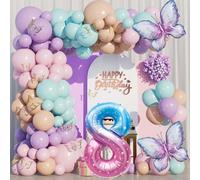 WINAROI Kit Ghirlanda Palloncini Pastello con Arco a Farfalla Colorati per Festa di Compleanno 8 Anni - Decorazioni per Ragazze