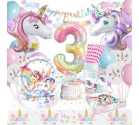 WINAROI Stoviglie per Feste Unicorno 3 Anni,Unicorno Decorazioni Compleanno Bambina,Piatti e Bicchieri per Feste di Compleanno con Unicorno per Baby Shower Matrimoni Anniversari Feste Decorazione