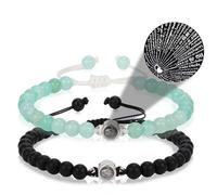 Winas Braccialetti coordinati per coppie, braccialetti per coppie, con scritta "I Love You" in 100 lingue, pietra naturale agata e cristallo, regali per donne/uomini, anniversari, San Valentino