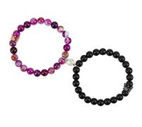Winas Coppia di braccialetti coordinati - braccialetti magnetici per coppie con re e regine, regali di Natale e compleanno per fidanzata e fidanzato, Medium, Pietra, Agata