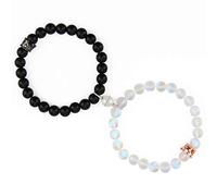 Winas Coppia di braccialetti coordinati - braccialetti magnetici per coppie con re e regine, regali di Natale e compleanno per fidanzata e fidanzato, Medium, Pietra, Agata