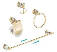 WINCASE Gold Bathroom Accessories, Adjustable Crystal Towel Bar Set, Golden Hardware Set Hand Towel Ring Racks Paper Holder Hook Wall Mounted