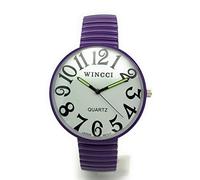 Wincci - Orologio da uomo e donna, con numeri grandi, cinturino elastico Raissa metallizzate