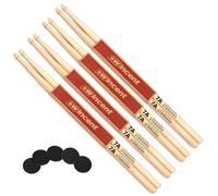 Wincent 7A - Bacchette per batteria in hickory Woodtip, 4 paia + cuscinetti Keepdrum Damper