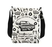 Winchester Brothers Borsa a tracolla Winchester Brothers TV Show Regali Sam e Dean Fan Gift Dean Winchester Borsa a tracolla, bianco, 8.26*5.9 inches