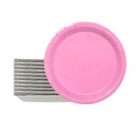 WINCUR Confezione da 100 piatti da dessert usa e getta in tinta unita, piatti rotondi di carta da 17,8 cm, robusti cartoncini bianchi con rivestimento in PE, per compleanni, matrimoni (rosa)
