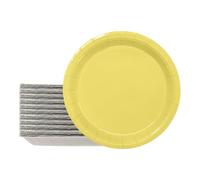 WINCUR Confezione da 100 piatti da dessert usa e getta in tinta unita, piatti rotondi di carta da 17,8 cm, robusti cartoncini bianchi con rivestimento in PE, per compleanni, matrimoni (giallo)