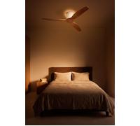 WIND CALM CUSTOM RATTAN - Ventilatore Da Soffitto 40W Silenzioso Ø132 Cm 100% Legno Con Luce LED Sul Corpo E Sulla Lampada Telecomando & M (Ø132cm) (stanze 10m²-25m²) & Luce D'ambiente & Rattan Bianco