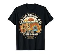 Wind Cave National Park South Dakota Retro Bisonte Boxwork Art Maglietta