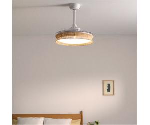 WIND CLEAR RATTAN - Ventilatore Da Soffitto 40W Silenzioso Ø108cm Lame Retrattili Con Luce LED Da 36W Telecomando