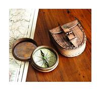 Wind & Weather - Bussola in ottone anticato con poesia (lingua inglese) e custodia in pelle