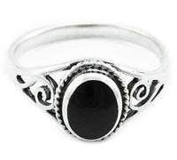 Windalf Bohemia LUCY - Anello da donna in argento Sterling 925 con spirali di vita, stile vintage, con anello di fortuna e amicizia, tessuto, Onice