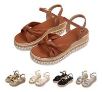 WINDEHAO Espadrillas da donna retrò con fiocco e zeppa bassa, comodi, aperti sulla punta, con plateau, estivi, antiscivolo, con fibbia alla caviglia, Marrone, 44 EU