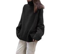 WINDEHAO Loose Cashmere Sweater Women's Turtleneck Loose Cashmere Pullover Casual Warm Elegant Oversized Roll Neck Jumper (One Size,Black)