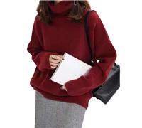 WINDEHAO Loose Cashmere Sweater Women's Turtleneck Loose Cashmere Pullover Casual Warm Elegant Oversized Roll Neck Jumper (One Size,Wine Red)