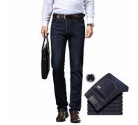WINDEHAO Men's Business Casual Stretch Jeans High Waist Straight Fit Stretch Jean Autumn Winter Fleece Lined Thermal Denim Jean (36W,Black)