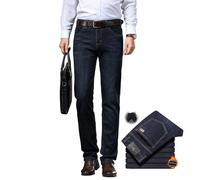 WINDEHAO Men's Business Casual Stretch Jeans High Waist Straight Fit Stretch Jean Autumn Winter Fleece Lined Thermal Denim Jean (36W,Black-Fleece)