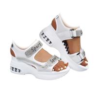 WINDEHAO Sandali da donna con zeppa e zeppa con tacco grosso, sandali estivi con strass a doppio cinturino regolabile per lo sport gladiatore da passeggio, Bianco 1, 36 EU