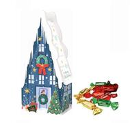 Windel | Casetta Legno Decori Blu Stampe Natale Cioccolatini Latte | Confezione Regalo Interno con Cioccolato al Latte - 58 Gr
