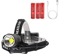 WINDFIRE Torcia frontale a LED ricaricabile 500000 lumen, torcia frontale XHP70.2 Super Bright zoomable impermeabile a 3 modalità, con funzione Power Bank per il campeggio in bicicletta