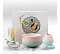 Windfromort Set da Tè Matcha, Matcha Set, Kit Giapponese da 6 Pezzi con Ciotola con Beccuccio, Frusta in Bambù, Cucchiaio, Filtro, Supporto e Vassoio - Perfetto per Cerimonia del Tè e Idee Regalo