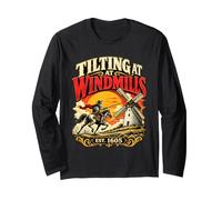 Windmill Knight Don Chisciotte Letteratura Spagnola Lettore Libro Maglia a Manica