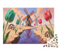 Windmill Puzzle Giochi 1000 Pezzi Per Adulti E Ragazzi Arte Windmills And Tulips Puzzle Adulti Idea Regalo Per 1000pcs (75x50cm)