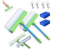 Window Cleaner, Windows Squeegee, Recyclable Silicone Squeegee Kits, Professional Floor Squeegees Cleaning Scrubber Kit for Indoor Shower Glass Mirror Door Car(Blue+Green)