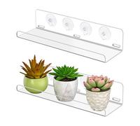 Window Shelf for Plants - 2 Pieces Clear Suction Cup Planter Stand Home Apartment Nature Lovers Gardeners | Indoor Display Rack with Transparent Holders for Balcony Kitchen Livingroom Indoor Gardening