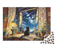 Window Sill Stargazing Cat Puzzle Giochi 1000 Pezzi Per Gioco Familiare Arte Interesting Puzzle Adulti Foto 52x38cm/1000pcs