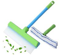 Window Squeegee Cleaner Kit, Recyclable Silicone Window Squeegee Kit, Rotatable Rubber and Microfiber Scrubber, Glass Cleaning Tools Microfiber Scrubber(Green)