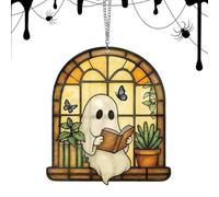 Window Sun Catcher, Spooky Ghost Design, 3.94in Authentic Rainbow Light Decor, Compact Reading Book Theme, Vibrant Reflective Art for Car, Garden, Classroom, Balcony, Holiday