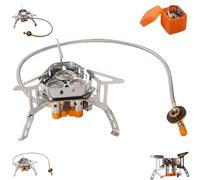 Windproof Camping Stove, Camping Gas Stove W/Piezo Ignition & Adapter, Outdoor Portable, Compatible Any Fuel Canisters, Stomps 50mph Winds (3Head)
