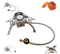 Windproof Camping Stove, Camping Gas Stove W/Piezo Ignition & Adapter, Outdoor Portable, Compatible Any Fuel Canisters, Stomps 50mph Winds (1Head)
