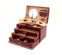 Windrose Scatola portagioie Merino 4 piani pelle sintetica donna rosso