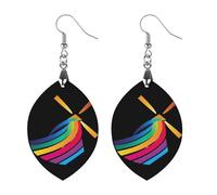 Winds of Change Rainbow - Orecchini pendenti da donna, alla moda, in legno, con stampa, Circular, Legno, Nessuna pietra preziosa